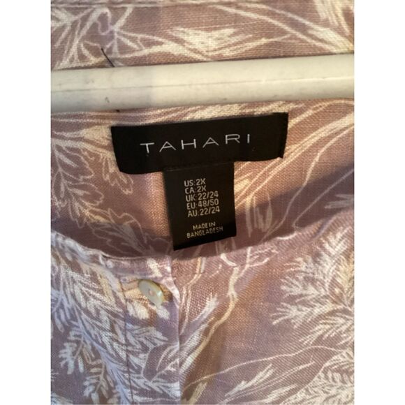 Tahari 100% Linen Button Up Top Tunic Sz 2X Soft Lavender Floral - Picture 2 of 6